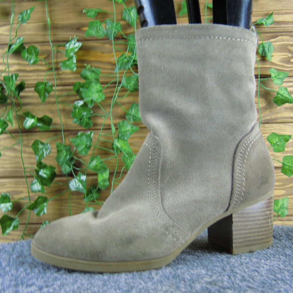 White Mountain Women's 8M Bernata Taupe Suede Leather Ankle Boots Block Heel